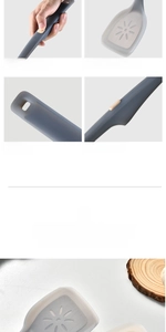 Silicone spatula detail showing non-slip thumb grip, hook hole, and anti-slip support point