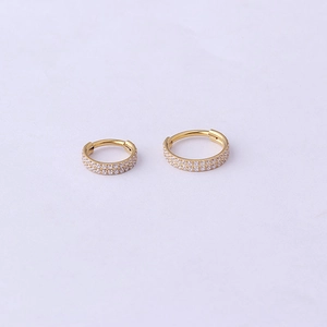 Golden stainless steel nose rings with double-row cubic zirconia in two sizes