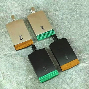 Rectangular stone pendants in tiger eye and malachite with silver or black metal finish