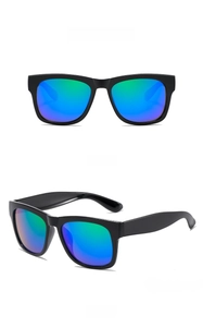 Kids black matte sunglasses featuring vibrant green mirrored anti-UV protective lenses