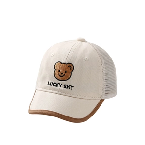Kids lucky bear mesh baseball cap with breathable cotton canvas and sun visor