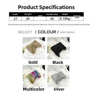Detailed size specifications for rhinestone shoulder bag with multi-color options