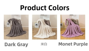 Close-up of 3D jacquard flannel blanket in dark grey, cream white, and monet purple colors