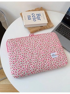 Floral laptop sleeve with pink flowers on white, 13-15 inch protective computer case