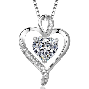 Elegant S925 silver double heart pendant necklace with large sparkling heart-cut stone