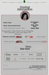 Detailed size chart and fabric care instructions for the red Christmas lace lingerie set
