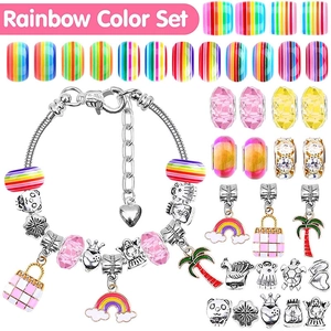 DIY Rainbow Crystal Charm Bracelet Kit with 112pcs beads and pendants for children's gifts