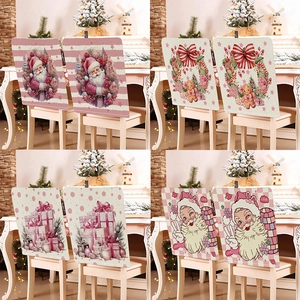 Christmas Chair Covers Linen Pink Santa Claus Nutcracker Snowman Patterns Dining Room Home Decor Festive Holiday Decorations