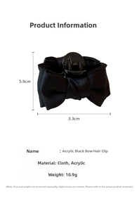 Dimensioni dettagliate della molletta per capelli a fiocco nero da 5,9 cm x 3,3 cm