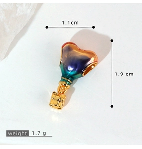 Detail view of rainbow enamel hot air balloon charm with 1.1cm width and 1.9cm height