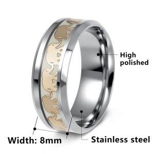Luminous elephant ring in high polished stainless steel with 8mm width band