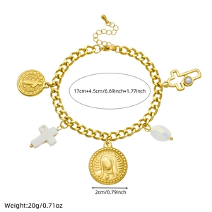Gold-plated vintage stainless steel jewelry set with Virgin Mary medal and pearl cross