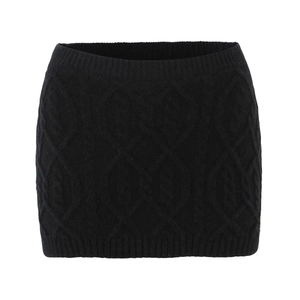 Slim fit black cable knit mini skirt featuring vintage textured braided patterns