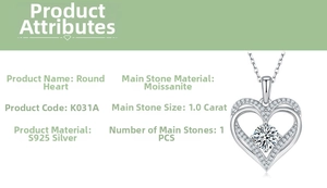 Détail du pendentif double cœur en argent S925 avec une pierre moissanite de 1,0ct