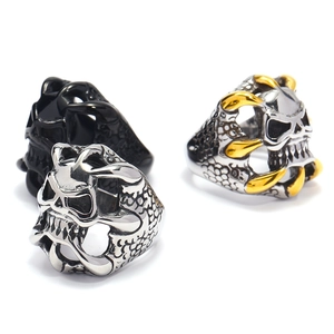Skull Ring Titanium Stainless Steel Gothic Punk Dragon Scale Texture Retro Hollow Jewelry Gift For Men