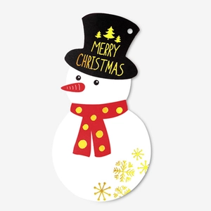 Festive Christmas snowman paper gift tags with gold foil Merry Christmas text 10-pack