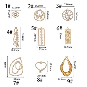 Detailed size specifications for irregular alloy pendants in various geometric dimensions