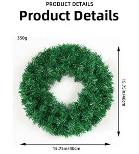 Close-up of a 15.75-inch green PVC artificial Christmas wreath weighing 350 grams