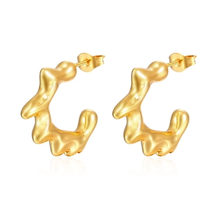 Irregular liquid lava texture gold hoop earrings with mirror finish and 18K gold plating