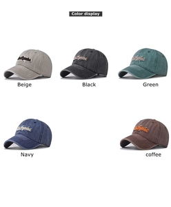 Detailed color display of washed cotton baseball caps with Los Angeles embroidery