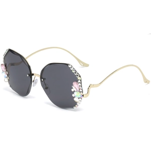Occhiali da sole oversize senza montatura con strass e lenti grigie con stanghette in metallo