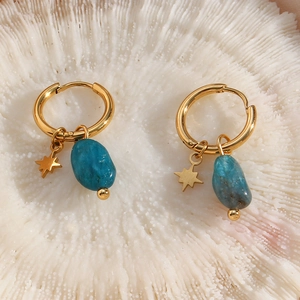 Amazonite drop hoop earrings with gold star charms and natural stone pendants