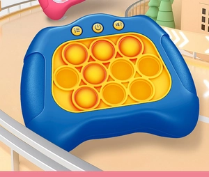 Blue and yellow handheld quick push game console with silicone buttons for kids