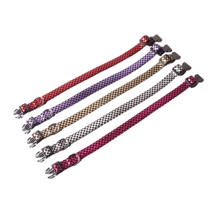 Laser checkered dog collars with metallic buckles in five vibrant colors for pets