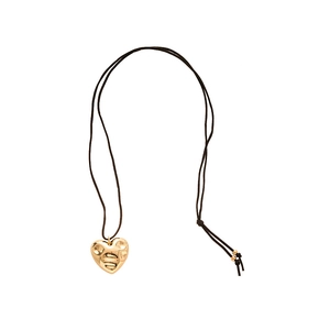 Golden irregular 3D heart pendant on black cord necklace for elegant autumn styles