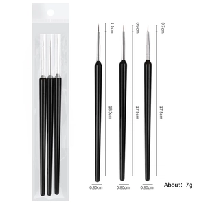 Lot de 3 pinceaux liner nail art avec manches noirs et différentes longueurs de pointe