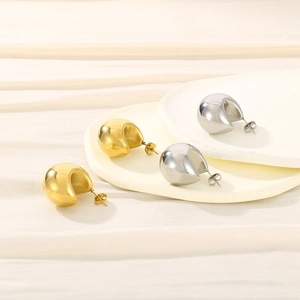 Minimalist 18K gold and silver plated hollow half-round stud earrings for women
