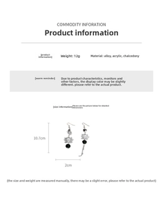 Size chart showing 10.7cm length for Chinese lotus beaded long earrings with jadeite