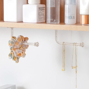 Wall-mounted L-shaped clear acrylic organizer hook for headbands and jewelry storage