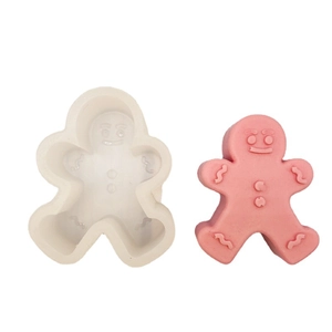 Gingerbread man silicone mold and pink candle sample for DIY Christmas baking