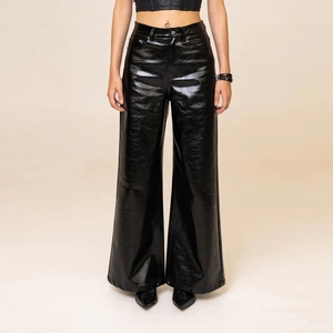 Pantaloni A Vita Alta A Gamba Larga In Pelle PU Lucida Superficie Brillante Streetwear Retrò Disco Party Per Donne
