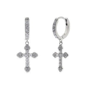 Glinsterende S925 sterling zilveren oorringen met hangende kruishangers en diamantjes