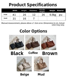 Detailed size chart for soft PU leather tote bag in large and small dimensions
