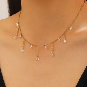 Elegante gouden ketting met trapsgewijze ronde zirkonia bedeltjes voor dames