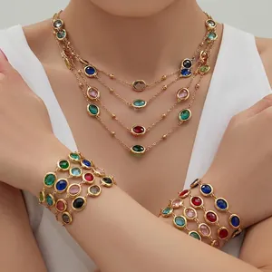 Necklace Bracelet Earrings Collection Faceted Glass Stone PVD Gold Plated Stainless Steel Elegant Fashion For Women