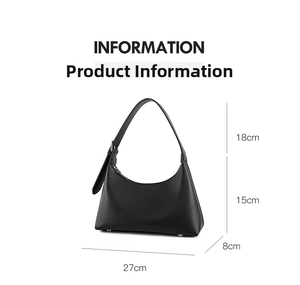 Detailed dimensions of the black crescent underarm bag with zipper and adjustable strap