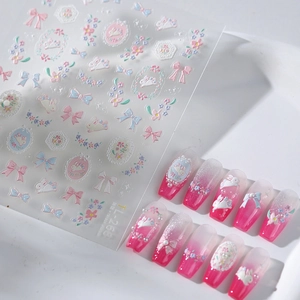 3D Relief Nail Stickers Adhesive Manicure Decals Embossed Bow Rabbit Flower Sweet Girly DIY Nail Art Decoration