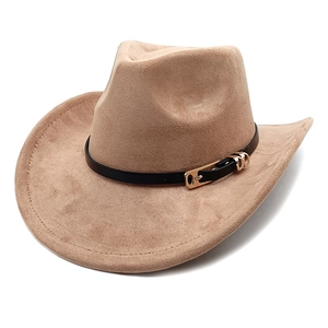 Klassischer Western-Cowboyhut in Hellbraun aus Wildleder mit Lederband und Metallschnalle