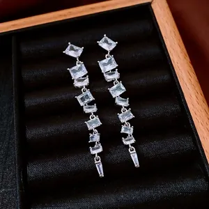 Boucles D'oreilles Pendantes À Pampilles Géométriques Avec Zircone Et Tige En Argent Sterling 925 Cuivre Bijoux Femme