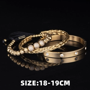 Luxury gold 3-piece bracelet set for men including screw cuff and pave crystal ball