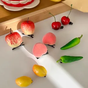 Divertenti fermagli per capelli a forma di frutta con mela pesca ciliegia e clip a becco d'anatra