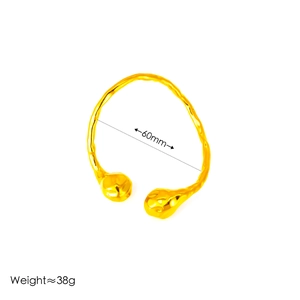 Luxury 18k gold plated open bangle with teardrop lava texture and irregular metal design