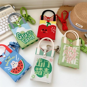 Cute knitted mini crossbody bags with cartoon apple and watermelon patterns for women