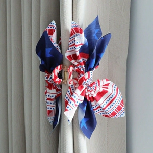 Vintage American flag pattern bow curtain tieback clip with stars and stripes design