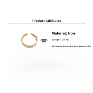 Macro view of rose gold beaded iron bracelet showing product size and weight details