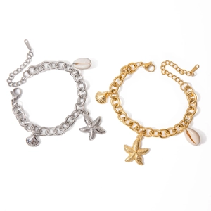 18k gold plated stainless steel ocean bracelet with starfish and natural shell charms